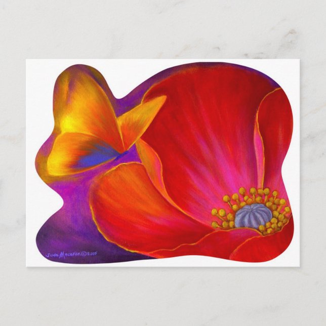 Cartão Postal Borboleta Flor de Papoula Rosa - Multi (Frente)