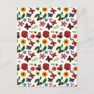 Cartão Postal Borboleta Floral Botânica