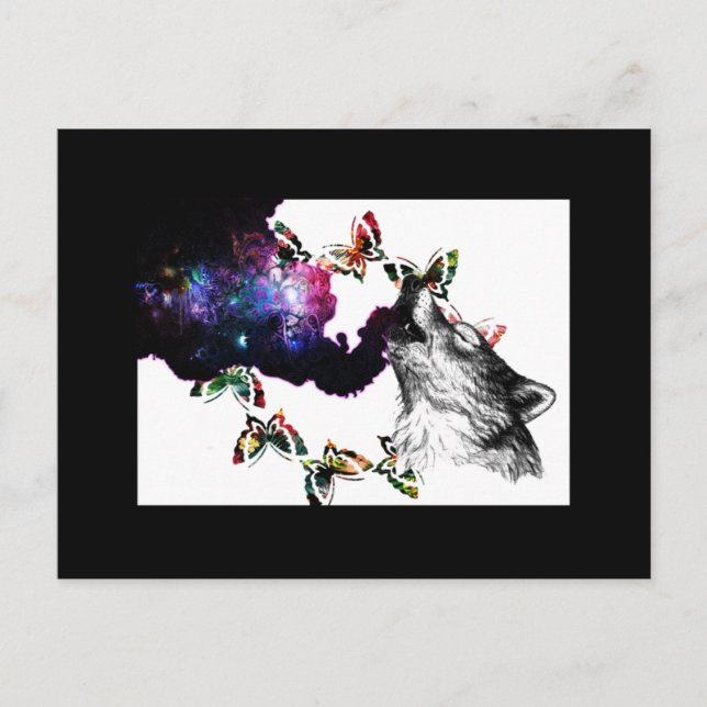 Cartão Postal Borboleta floral Smoking Wolf (Frente)
