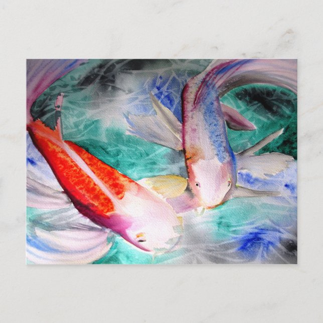 Cartão Postal Borboleta Koi aquarela Japonês Peixe Art (Frente)