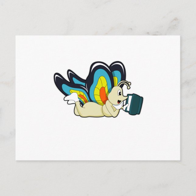 Cartão Postal Borboleta lendo com Livro (Frente)