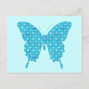 Cartão Postal Borboleta, padrão em azul, turquesa, branco