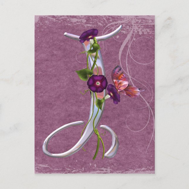 Cartão Postal Borboleta precioso Inicial J (Frente)