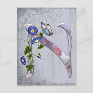 Cartão Postal Borboleta precioso Inicial N