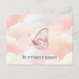 Cartão Postal Borboleta Rosa bonito Nas Nuvens