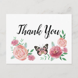 Cartão Postal Borboleta Rosa Floral Obrigado