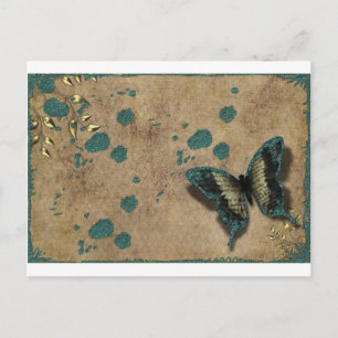 Cartão Postal Borboleta Verde Vintage