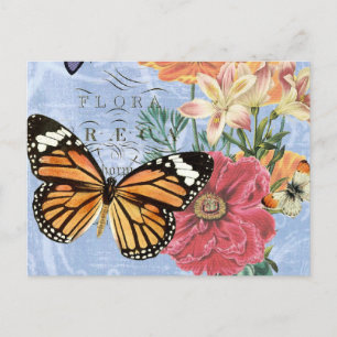 Cartão Postal Borboleta Vintage Flora...cartão postal