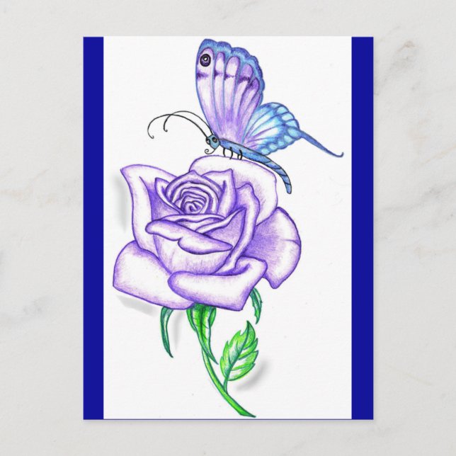 Cartão Postal Borboleta Violeta com Rosa (Frente)