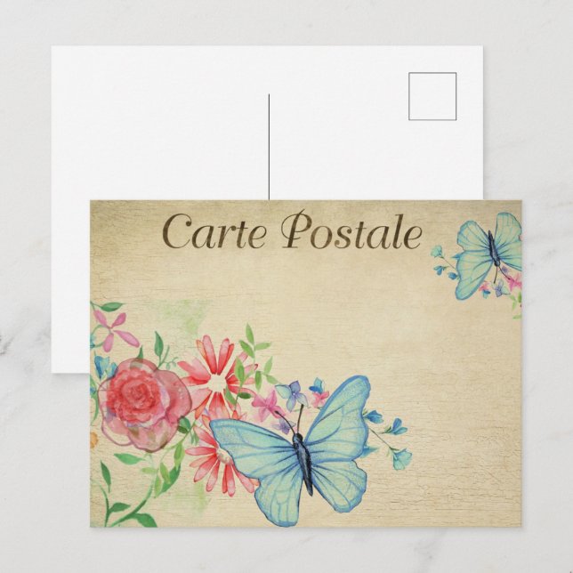 Cartão Postal Borboletas Azuis Claras (Frente/Verso)