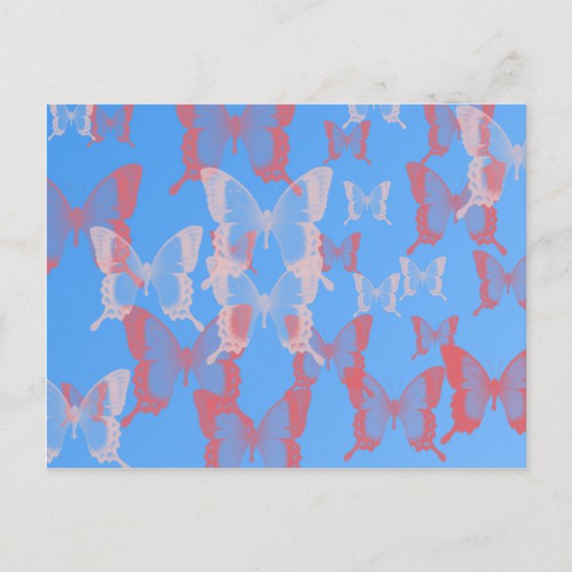 Cartão Postal borboletas azuis em fundo azul-calmo (Frente)