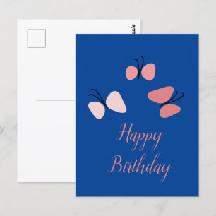 Cartão Postal Borboletas Cor-de-Rosa Flutuantes Feliz Aniversári