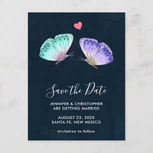 Cartão Postal Borboletas de Aquarela Pastel Casamento