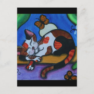 Cartão Postal Borboletas de Gato Dormindo e Dragões