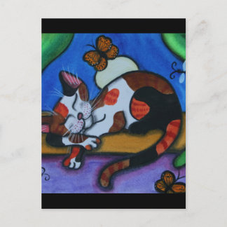 Cartão Postal Borboletas de Gato Dormindo e Dragões