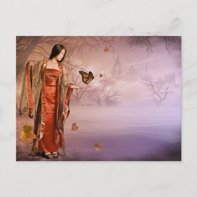 Cartão Postal Borboletas de outono e Monarca (Frente)