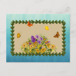 Cartão Postal Borboletas e flores