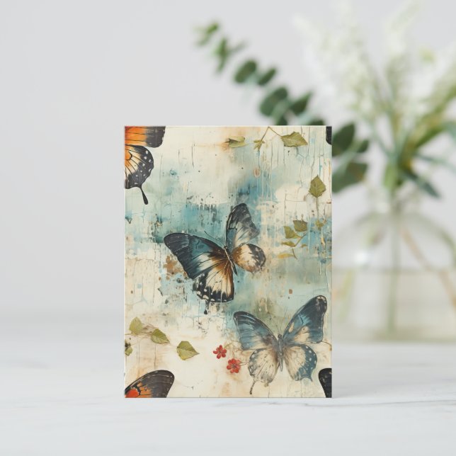 Cartão Postal Borboletas e flores coloridas (7) (Em pé/Frente)