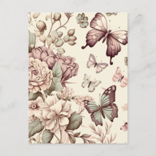 Cartão Postal Borboletas e flores decoração pastosa