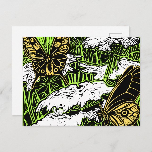 Cartão Postal Borboletas e renda da Rainha Anne (Frente/Verso)