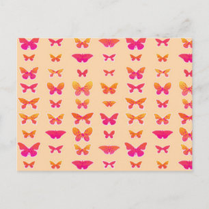Cartão Postal Borboletas, laranja suave, rosa coral, dourado
