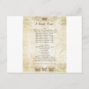Cartão Postal borboletas=papa francis=rua. francis SIMPLE PRAYER