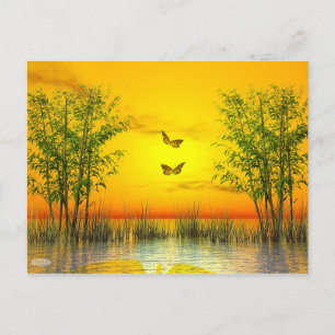 Cartão Postal Borboletas por pôr do sol - renderização 3D