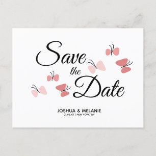 Cartão Postal Borboletas Românticas Rosa Save the Dates 
