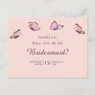 Cartão Postal Borboletas rosa. Você será minha dama de honra?