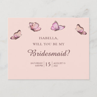 Cartão Postal Borboletas rosa. Você será minha dama de honra?