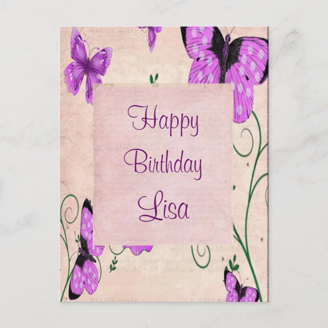 Cartão Postal Borboletas roxas (Frente)