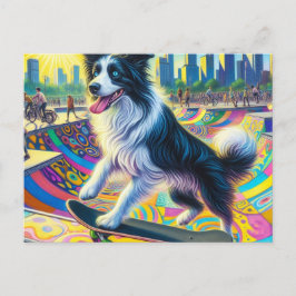 Cartão Postal Borda Adorável Collie Skateboard