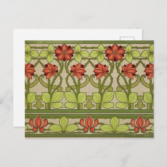 Cartão Postal Borda Amiga Floral no Estilo Art Nouveau (Frente/Verso)