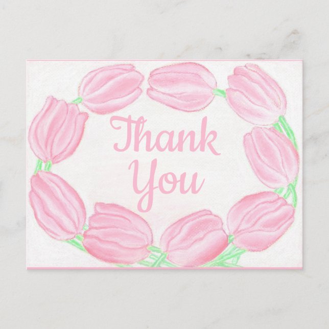 Cartão Postal Borda das Tulipas Rosa ~Cartões de agradecimentos (Frente)