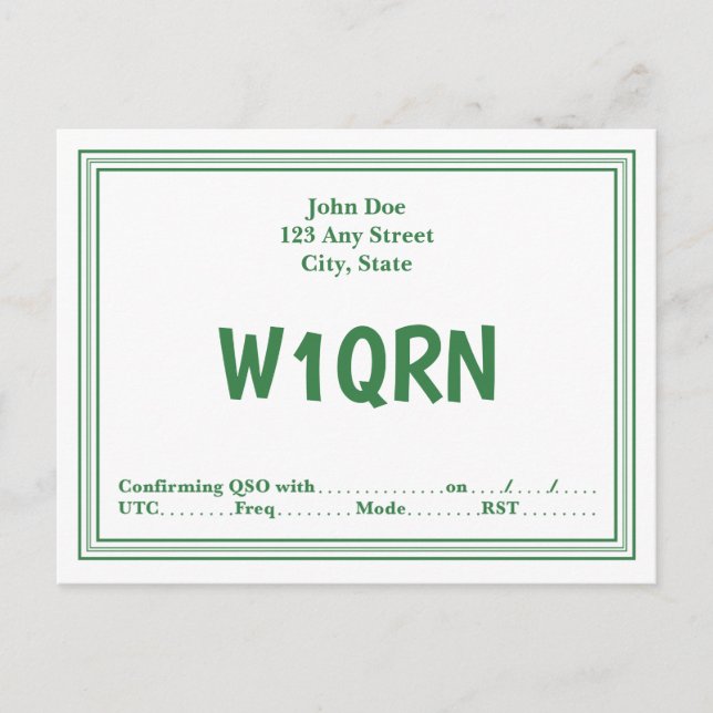 Cartão Postal Borda de Linha Verde Retroativa da Placa QSL (Frente)