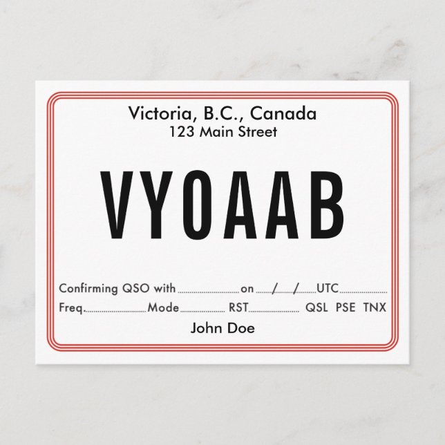 Cartão Postal Borda Retroativa da Placa QSL (Frente)