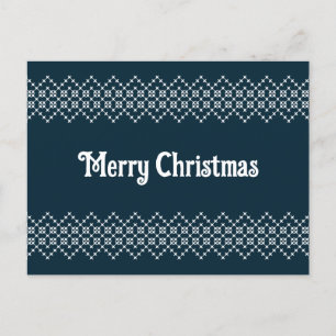 Cartão Postal Bordado de natal azul bordado nórdico