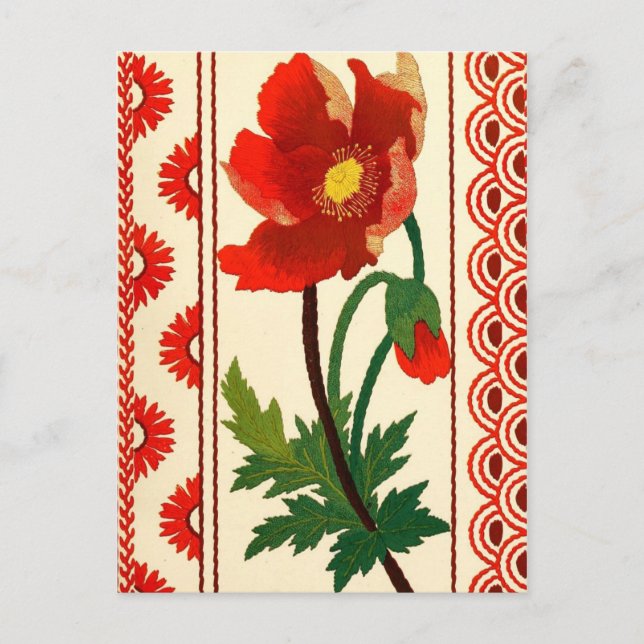 Cartão Postal Bordado Floral Crewel (Frente)