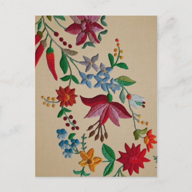 Cartão Postal Bordado Folkart Flower em Linen Olhe para trás (Frente)