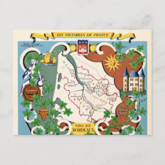 Cartão Postal Bordeaux, France Vintage Map