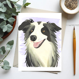 Cartão Postal Border Collie   Cachorro Lindo Pet Aquarela
