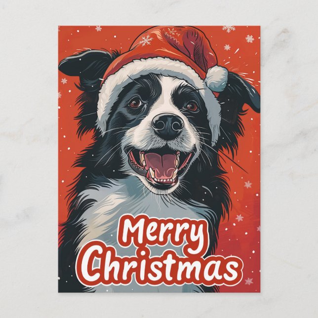 Cartão Postal Border Collie Feliz Natal (Frente)
