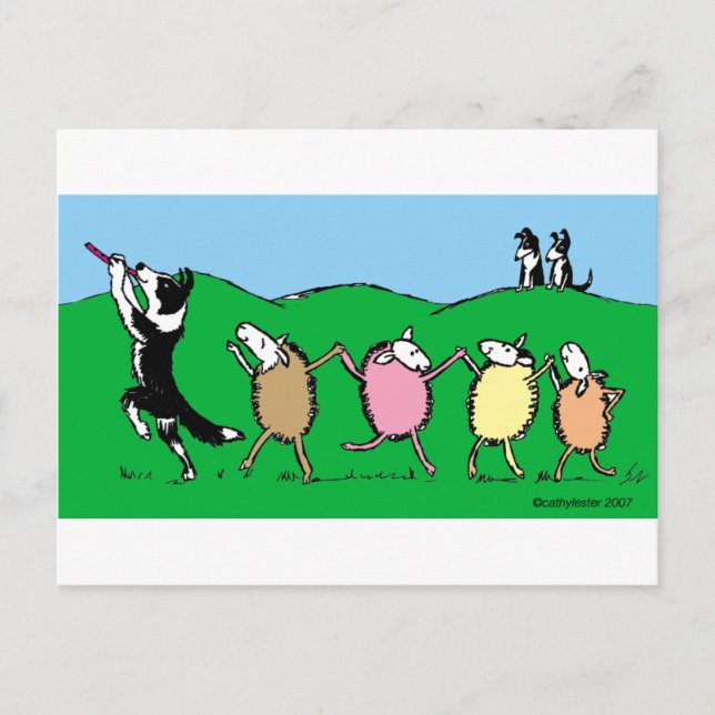Cartão Postal Border Collie Pied Piper (Frente)