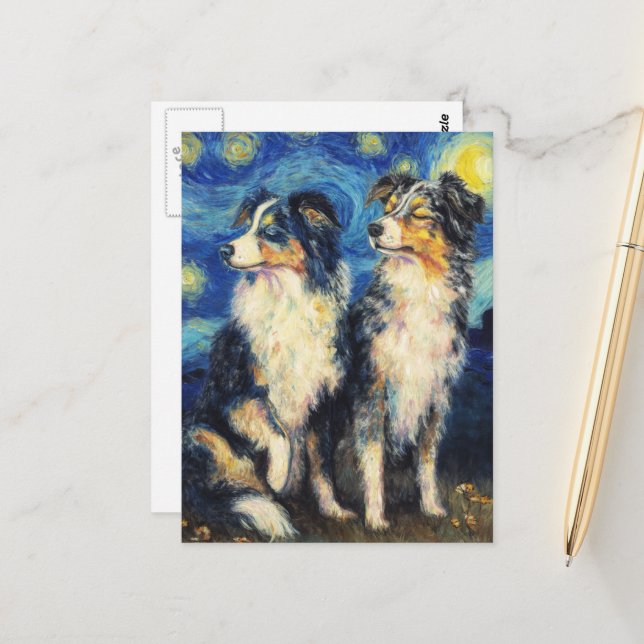 Cartão Postal Border Collies de Van Gogh (Frente/Verso In Situ)