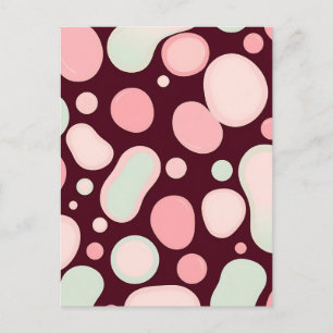 Cartão Postal Bordô Rosa Menta Padrão Abstrato de Bolhas Orgânic