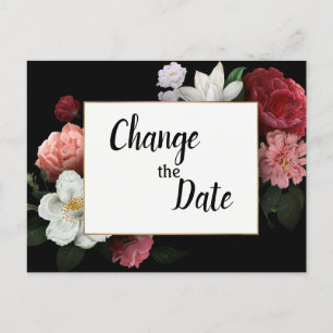 Cartão Postal Borgonha Elegante e Flores Rosa Alteram a Data