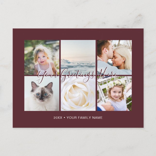 Cartão Postal Borgonha Personalizado 6 fotos Saudações Universai (Frente)