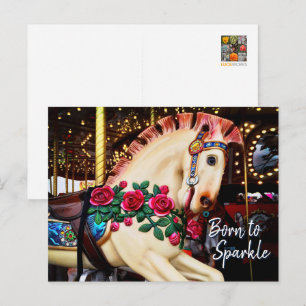 Cartão Postal Born to Sparkle Carousel Horse Photo Calligraphy