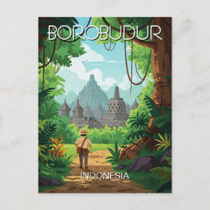 Cartão Postal Borobudur Indonesia unesco Vintage Retro viagem