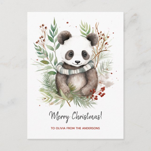 Cartão Postal Borracha de Panda Bastante Russa de Natal (Frente)
